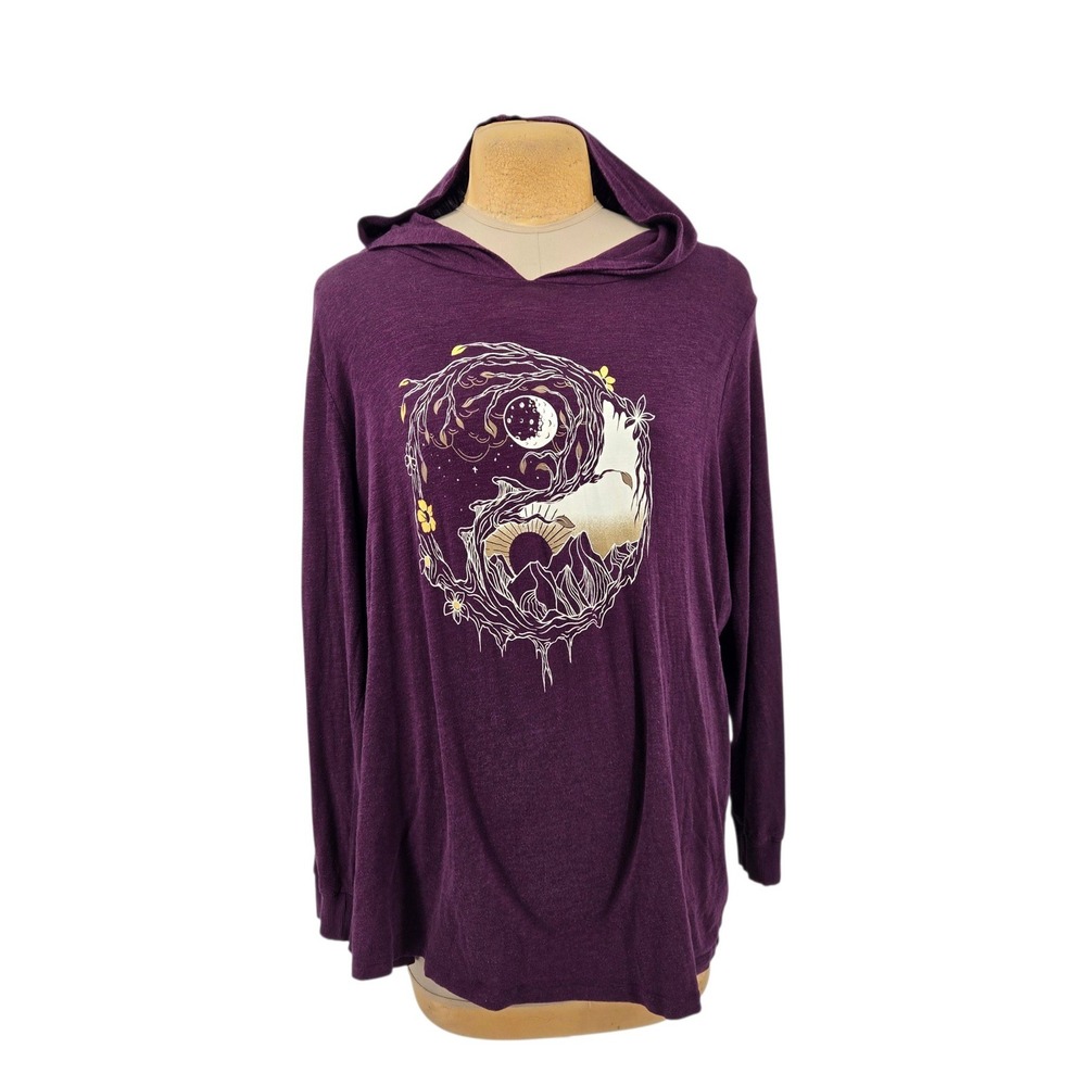 Torrid Hoodie Women Size 3 Purple Yin Yang Celestial Super Soft Slub Jersey
